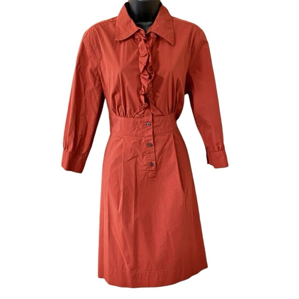 Banana Republic Shirt Dress Button Ruffle Front 3/4 Sleeve Size 12 Vintage Y2K
